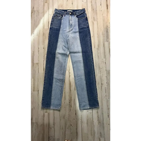 PacSun Women's‎ High Rise Two-Tone Straight Leg Jeans Size 26 - Picture 1 of 3